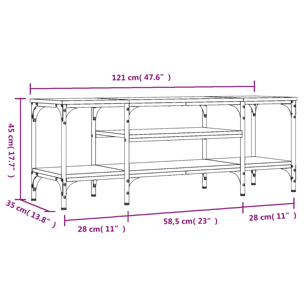 vidaXL TV-Schrank Braun Eichen-Optik 121x35x45cm Holzwerkstoff & Eisen