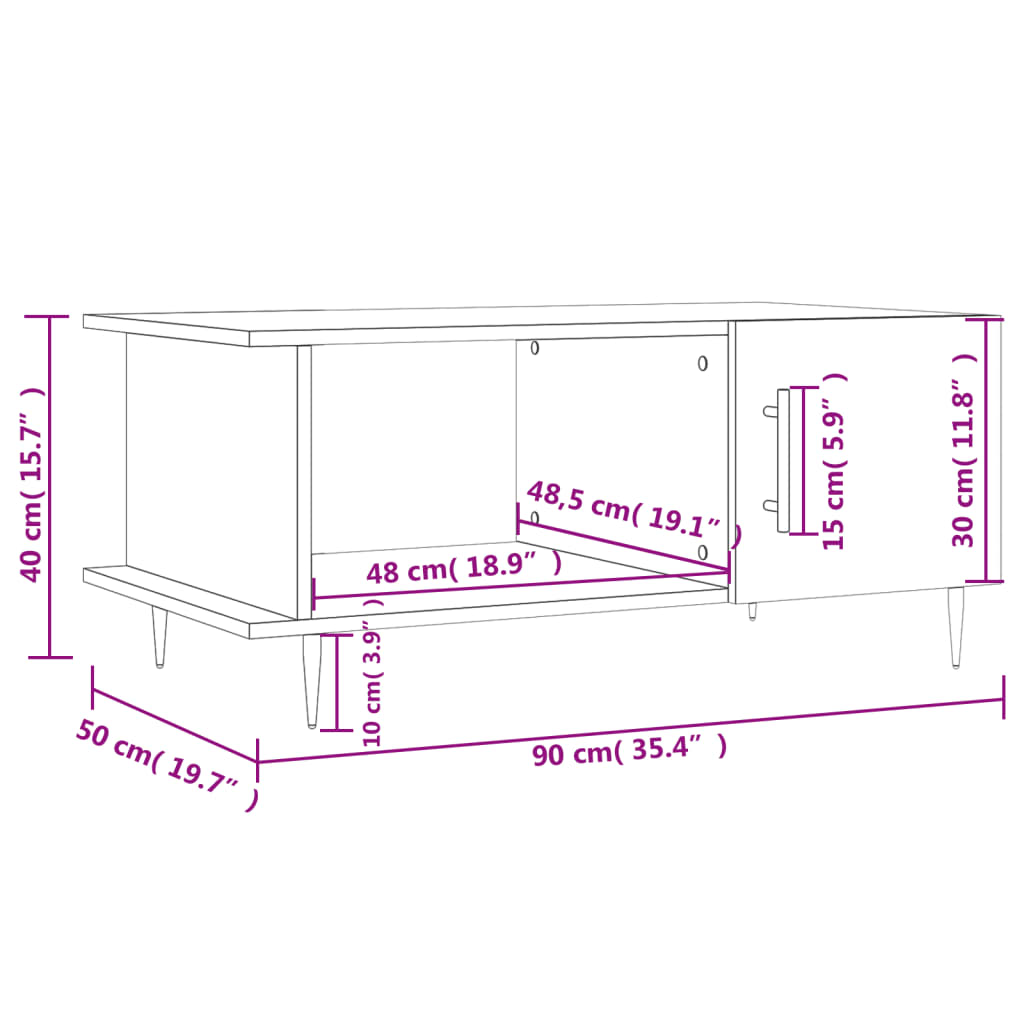 vidaXL Couchtisch Braun Eichen-Optik 90x50x40 cm Holzwerkstoff