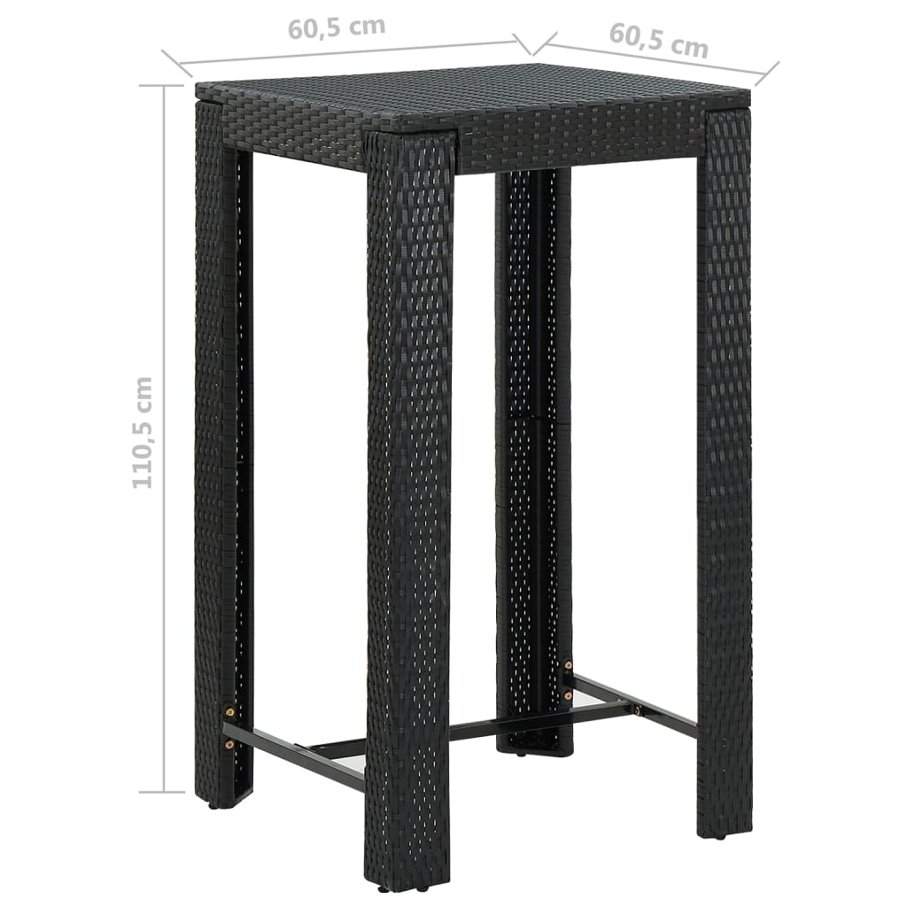 vidaXL 5-tlg. Gartenbar-Set mit Kissen Poly Rattan Schwarz