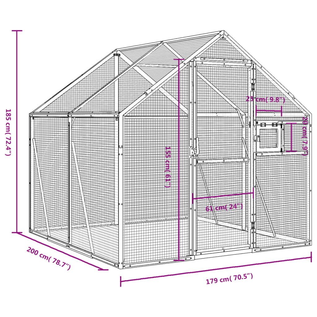 vidaXL Voliere Silbern 1,79x2x1,85 m Aluminium