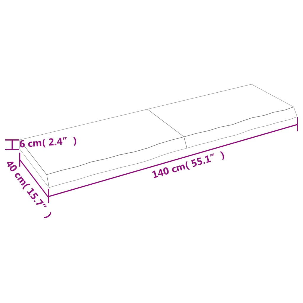 vidaXL Tischplatte 140x40x(2-6) cm Massivholz Eiche Unbehandelt