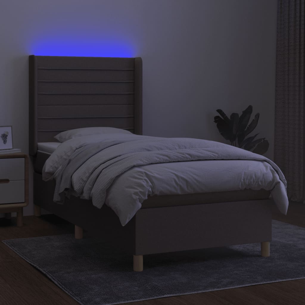 vidaXL Boxspringbett mit Matratze & LED Taupe 100x200 cm Stoff