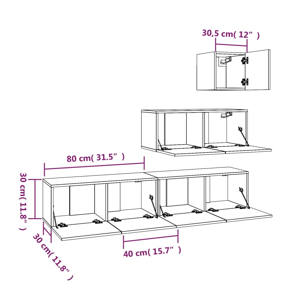 vidaXL 4-tlg. TV-Schrank-Set Räuchereiche Holzwerkstoff