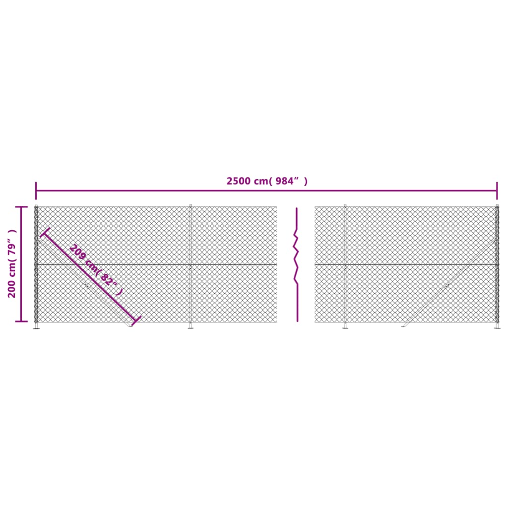 vidaXL Maschendrahtzaun mit Bodenflansch Anthrazit 2x25 m