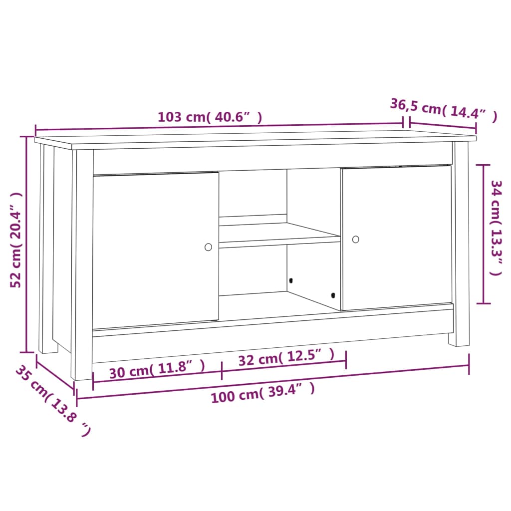 vidaXL TV-Schrank Honigbraun 103x36,5x52 cm Massivholz Kiefer