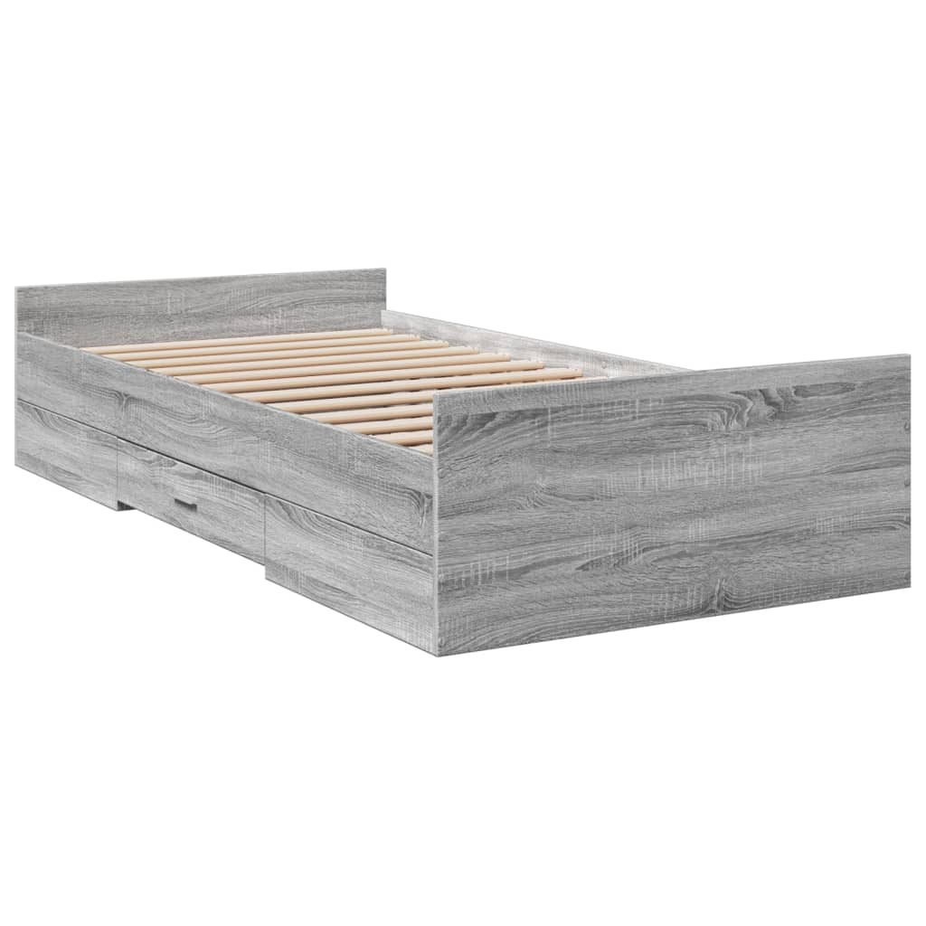 vidaXL Bettgestell mit Schubladen Grau Sonoma 90x190 cm Holzwerkstoff