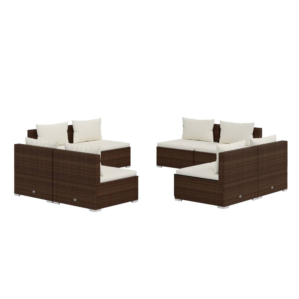 vidaXL 8-tlg. Garten-Lounge-Set mit Kissen Poly Rattan Braun