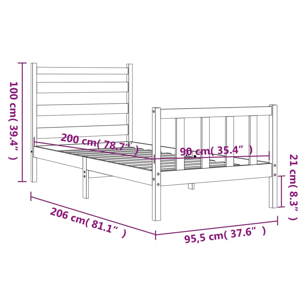 vidaXL Massivholzbett ohne Matratze Weiß 90x200 cm Kiefernholz