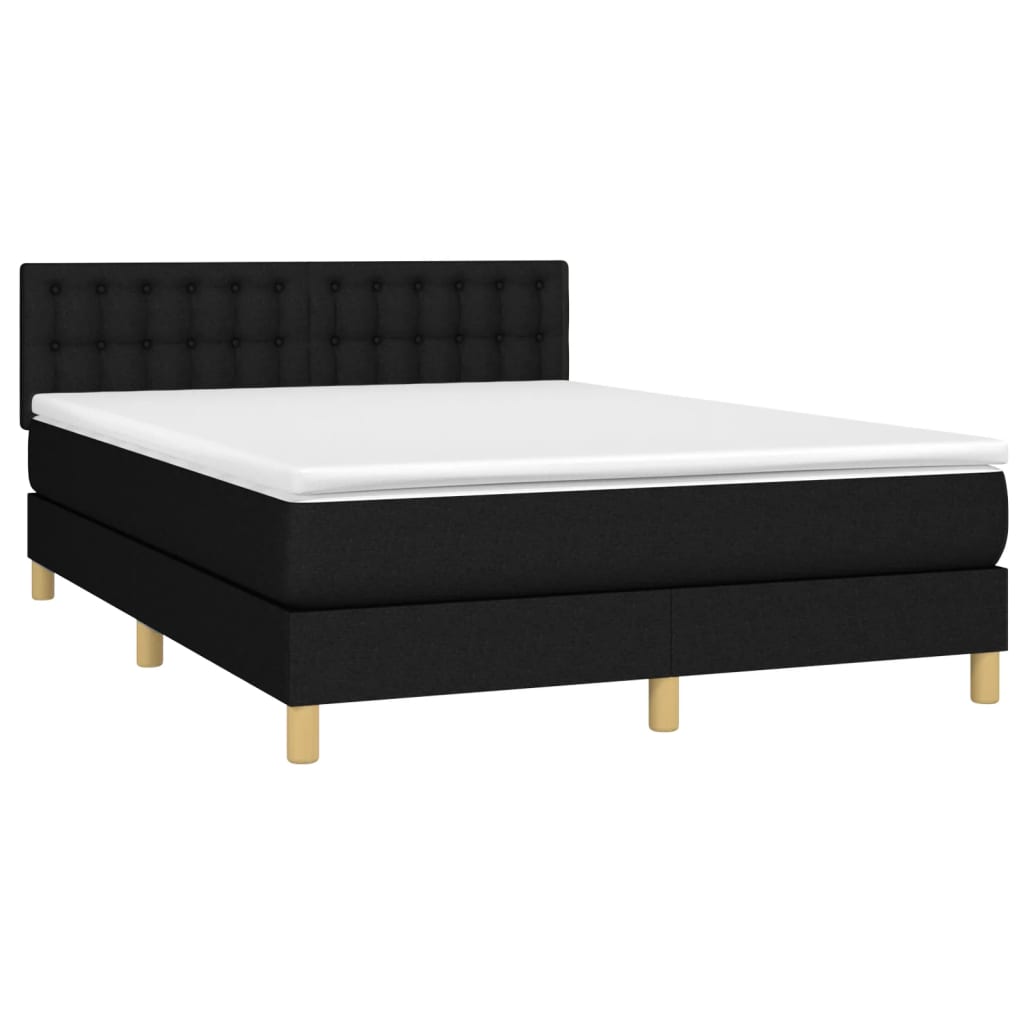 vidaXL Boxspringbett mit Matratze Schwarz 140x200 cm Stoff