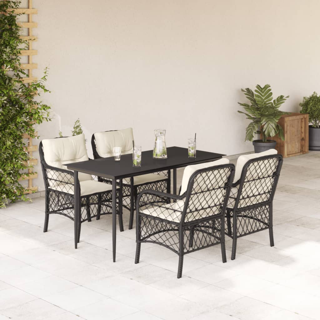 vidaXL 5-tlg. Garten-Essgruppe mit Kissen Schwarz Poly Rattan