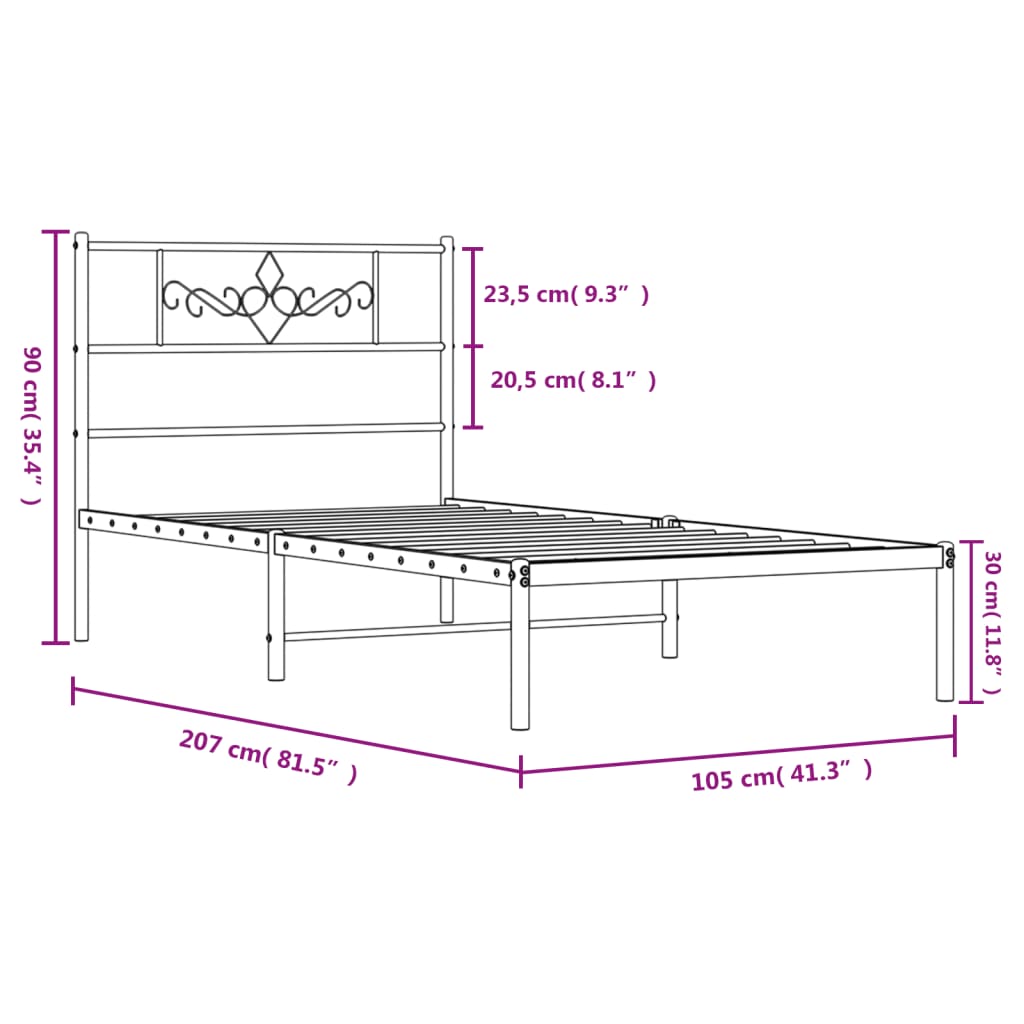 vidaXL Bettgestell mit Kopfteil Metall Weiß 100x200 cm