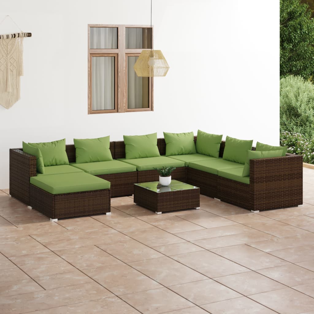 vidaXL 8-tlg. Garten-Lounge-Set mit Kissen Poly Rattan Braun