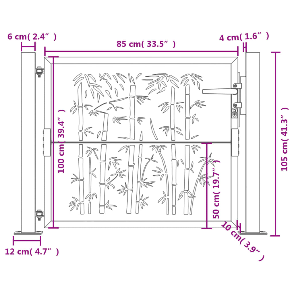 vidaXL Gartentor Anthrazit 105x105 cm Stahl Bambus-Design