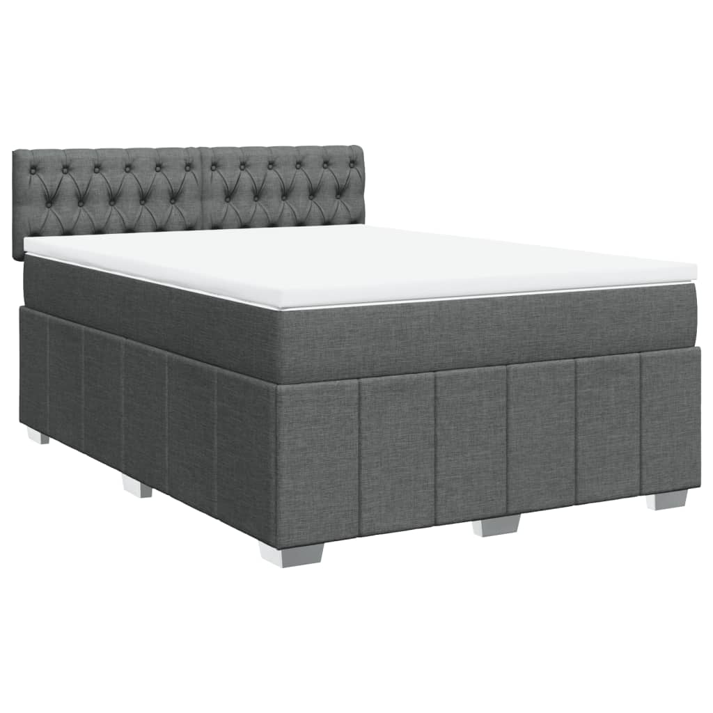 vidaXL Boxspringbett mit Matratze Dunkelgrau 140x200 cm Stoff