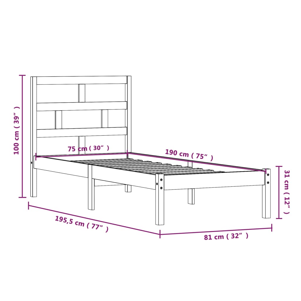 vidaXL Massivholzbett 75x190 cm