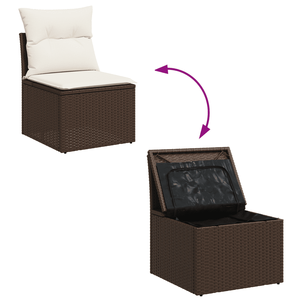 vidaXL 9-tlg. Garten-Sofagarnitur mit Kissen Braun Poly Rattan