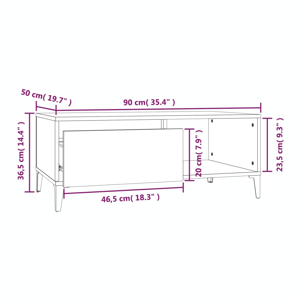 vidaXL Couchtisch Weiß 90x50x36,5 cm Holzwerkstoff