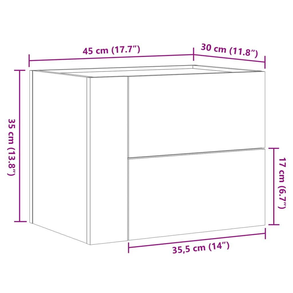 vidaXL Wand-Nachttische 2 Stk. Weiß 45x30x35 cm