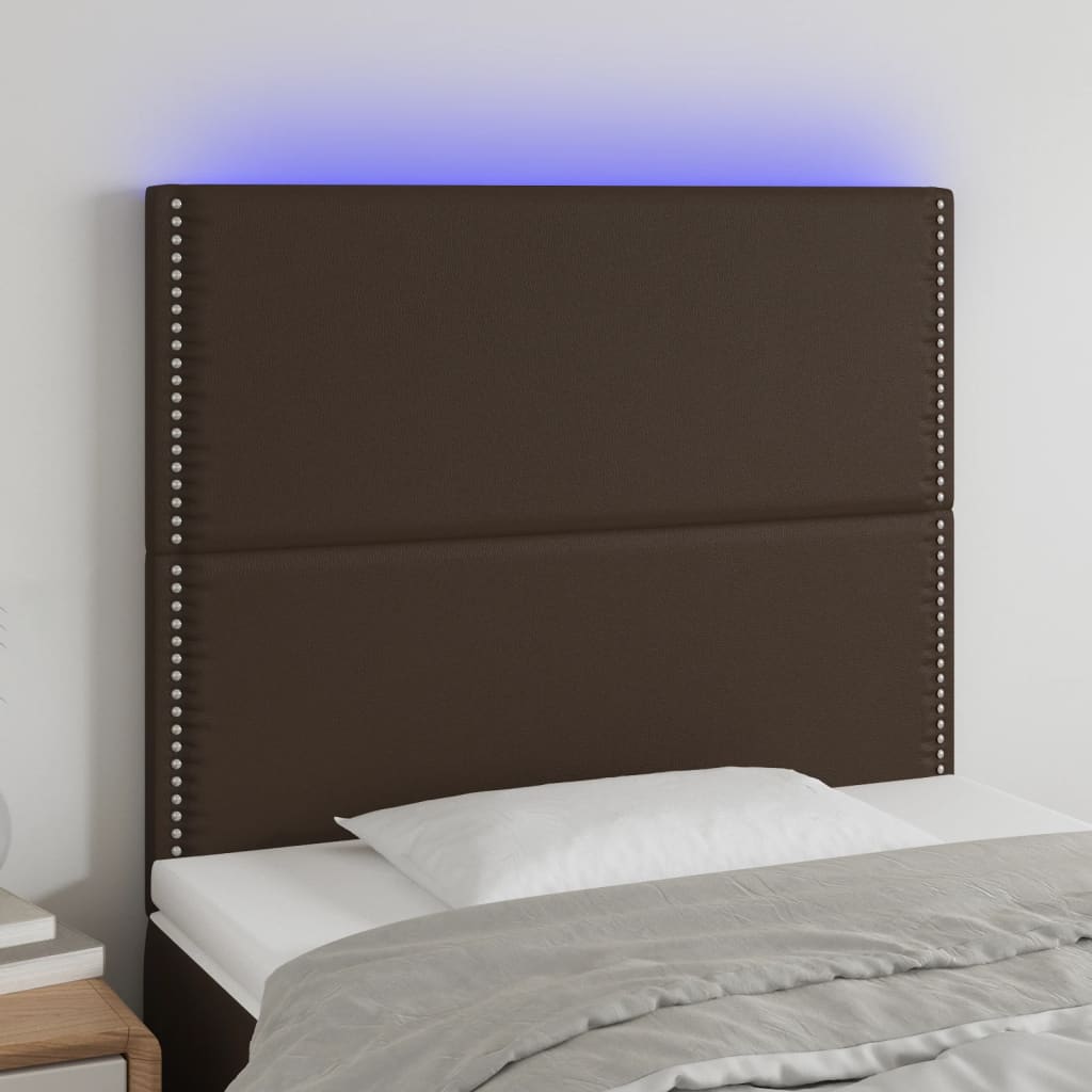 vidaXL LED Kopfteil Braun 100x5x118/128 cm Kunstleder