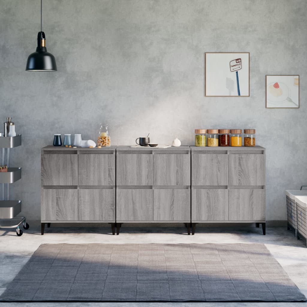 vidaXL Sideboards 3 Stk. Grau Sonoma 60x35x70 cm Holzwerkstoff