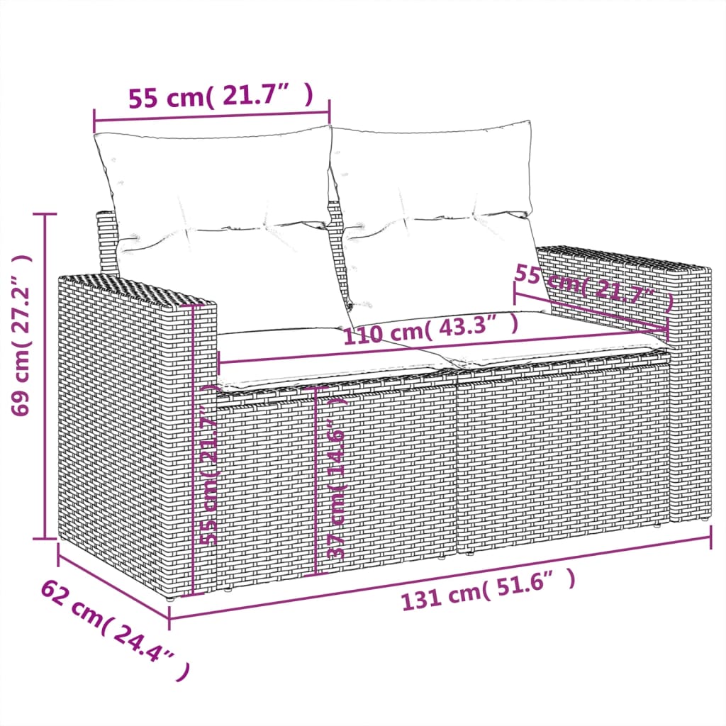 vidaXL 10-tlg. Garten-Sofagarnitur mit Kissen Beige Poly Rattan