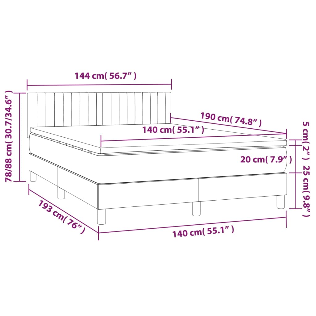 vidaXL Boxspringbett mit Matratze Schwarz 140x190 cm Samt