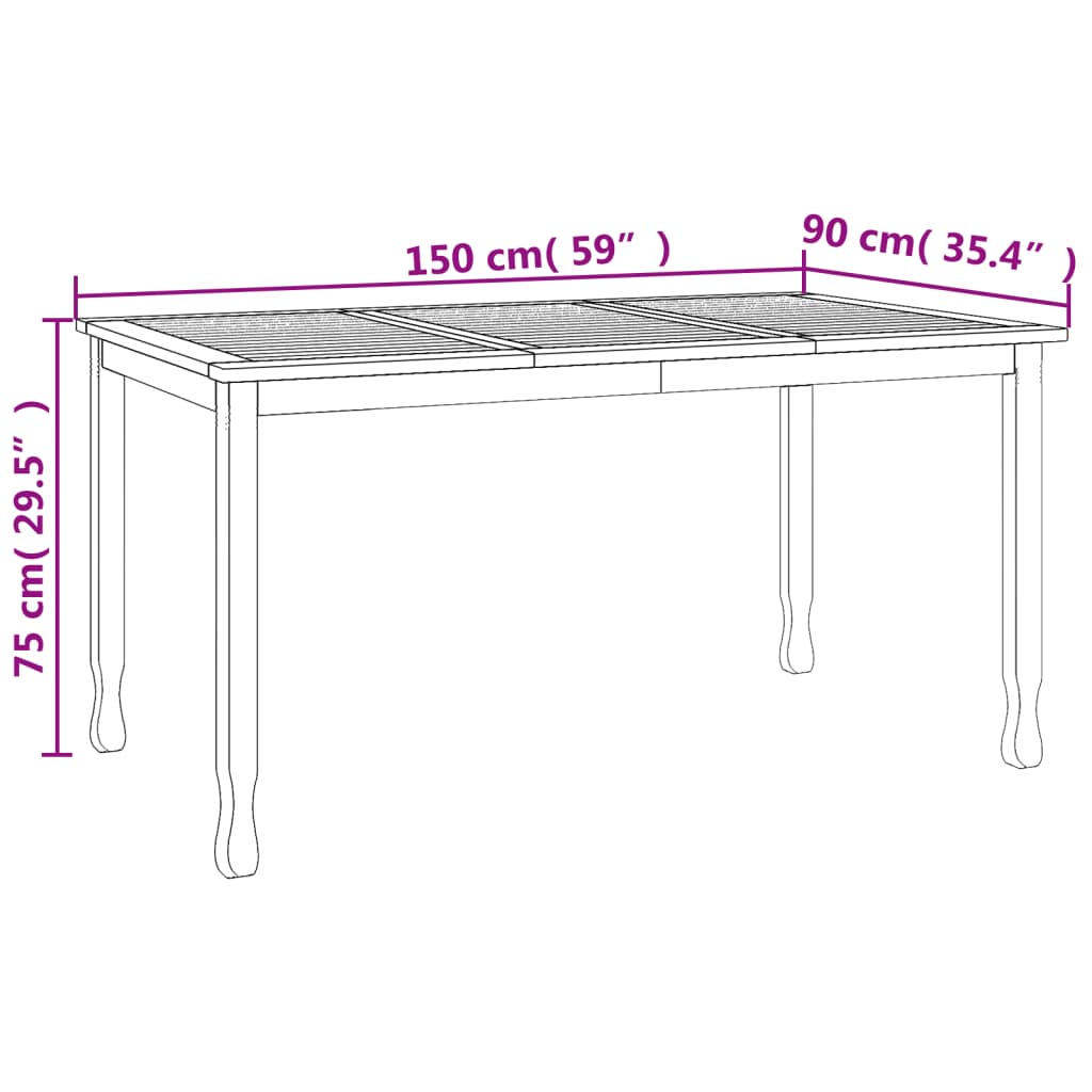 vidaXL Garten-Esstisch 150x90x75 cm Massivholz Teak