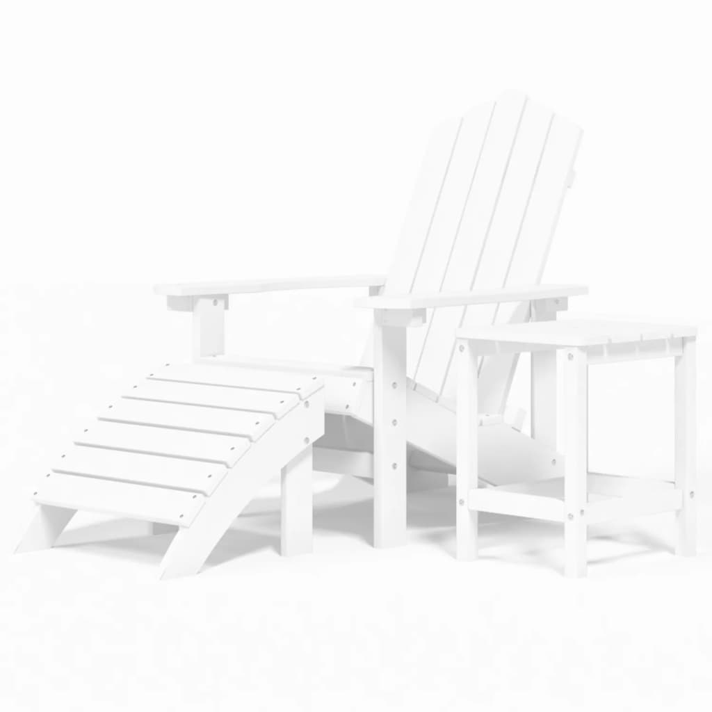 vidaXL Adirondack-Gartenstuhl mit Hocker & Tisch HDPE Weiß