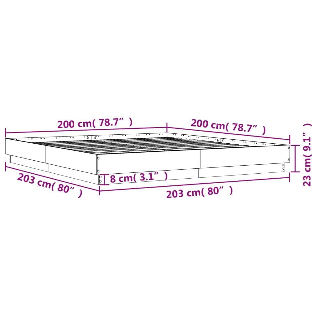 vidaXL Bettgestell Betongrau 200x200 cm Holzwerkstoff