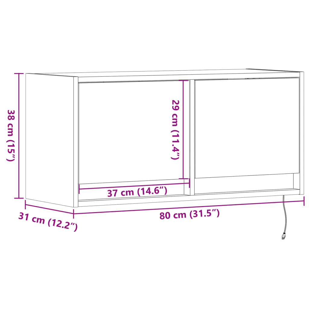 vidaXL TV-Wandschrank mit LED-Leuchten Braun Eichen-Optik 80x31x38 cm