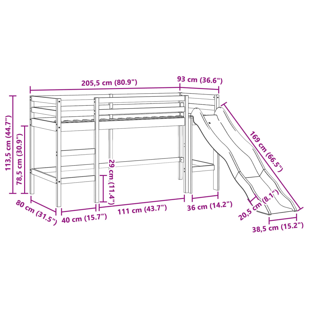 vidaXL Kinderhochbett mit Tunnel Blau 80x200 cm Massivholz Kiefer