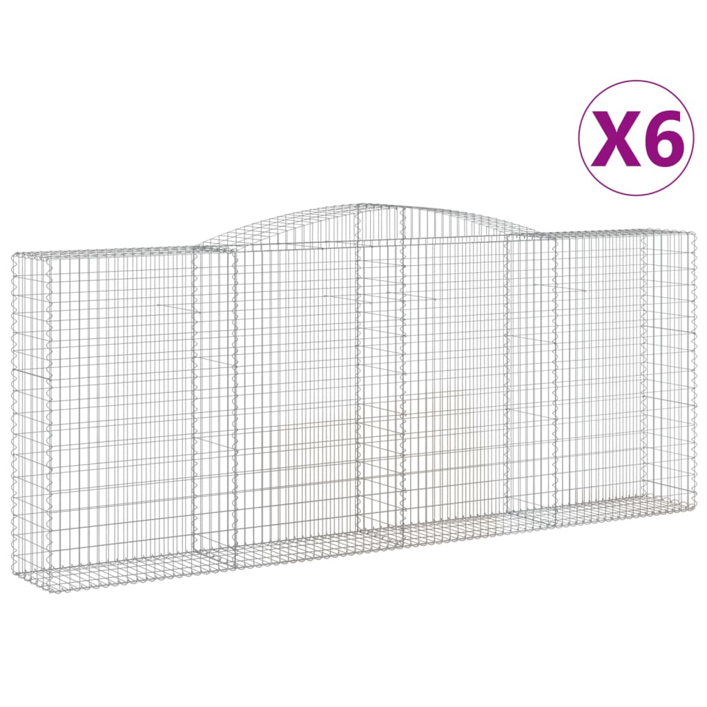 vidaXL Gabionen mit Hochbogen 6 Stk. 400x50x160/180cm Verzinktes Eisen