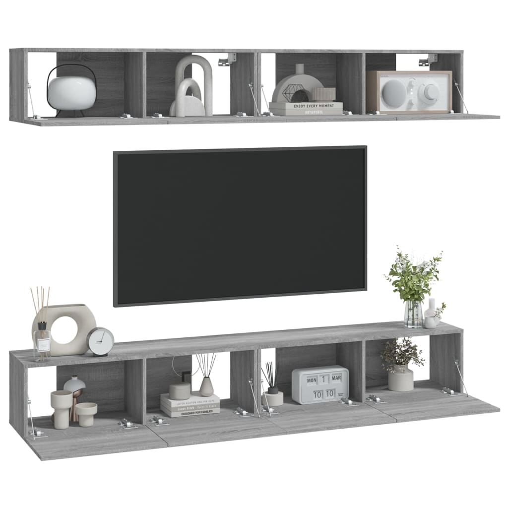 vidaXL TV-Wandschränke 4 Stk. Grau Sonoma 100x30x30 cm