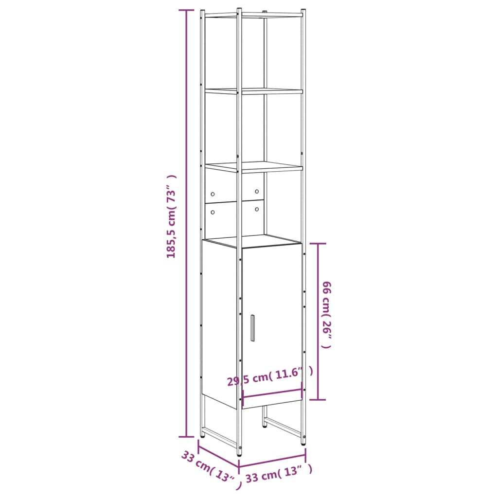 vidaXL Badschrank Räuchereiche 33x33x185,5 cm Holzwerkstoff