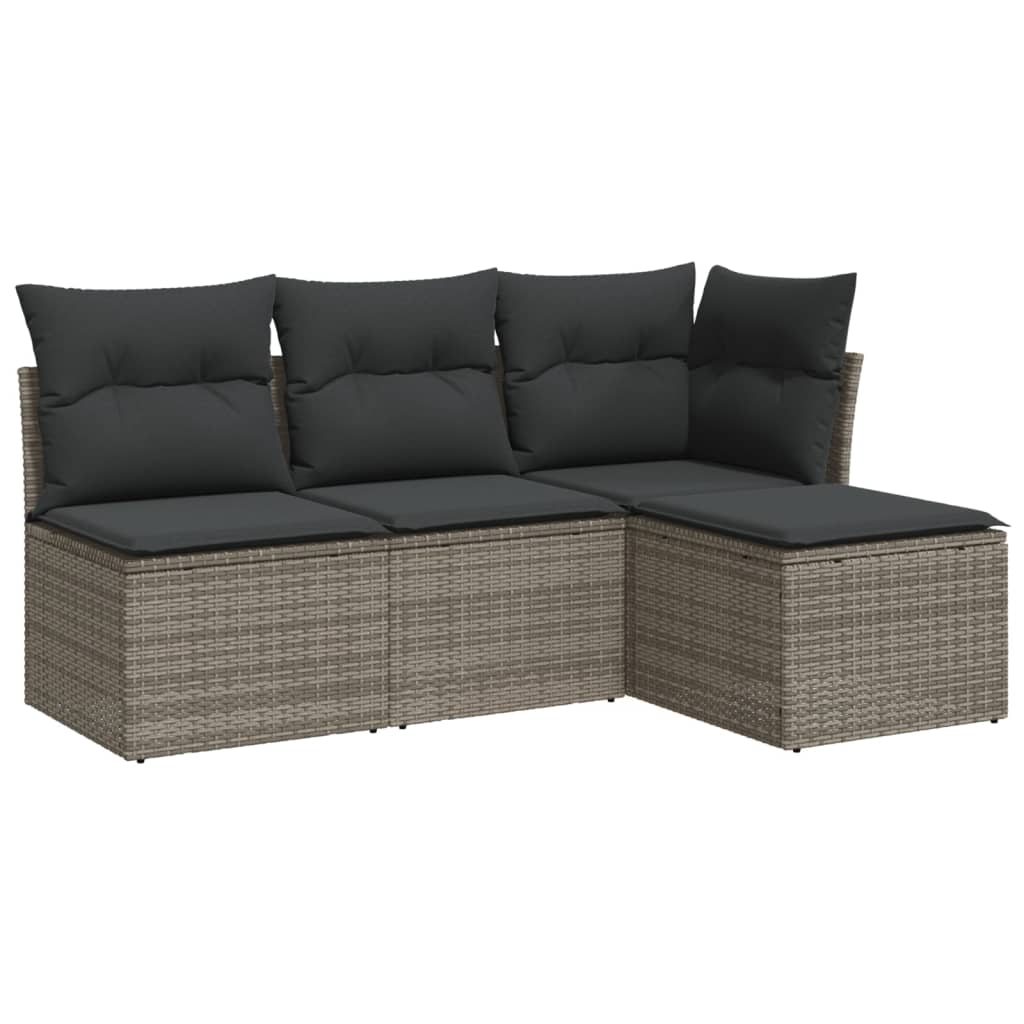 vidaXL 4-tlg. Garten-Sofagarnitur mit Kissen Grau Poly Rattan