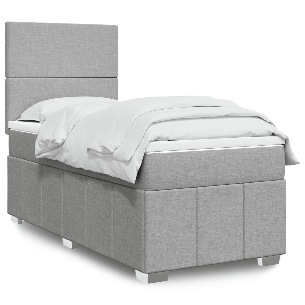 vidaXL Boxspringbett mit Matratze Hellgrau 90x200 cm Stoff