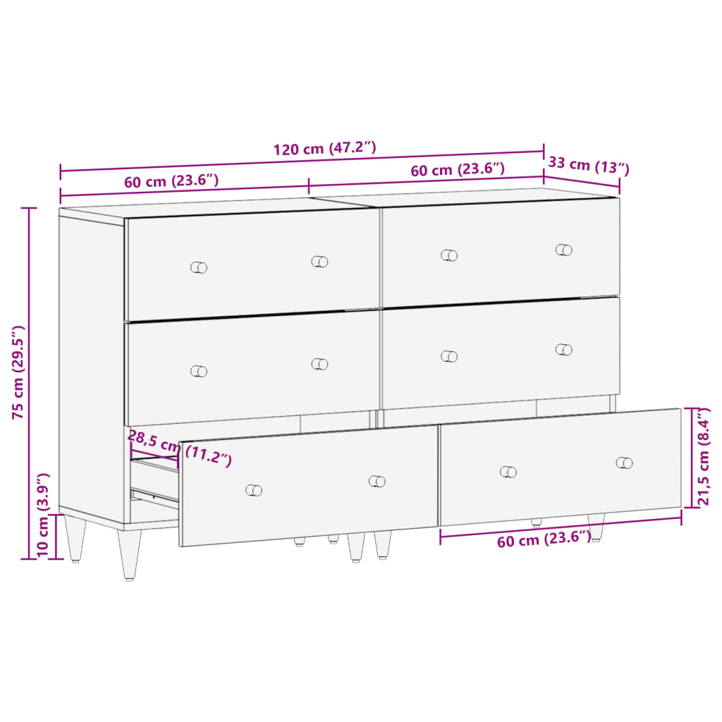 vidaXL Beistellschränke 2 Stk. 60x33x75 cm Massivholz Mango