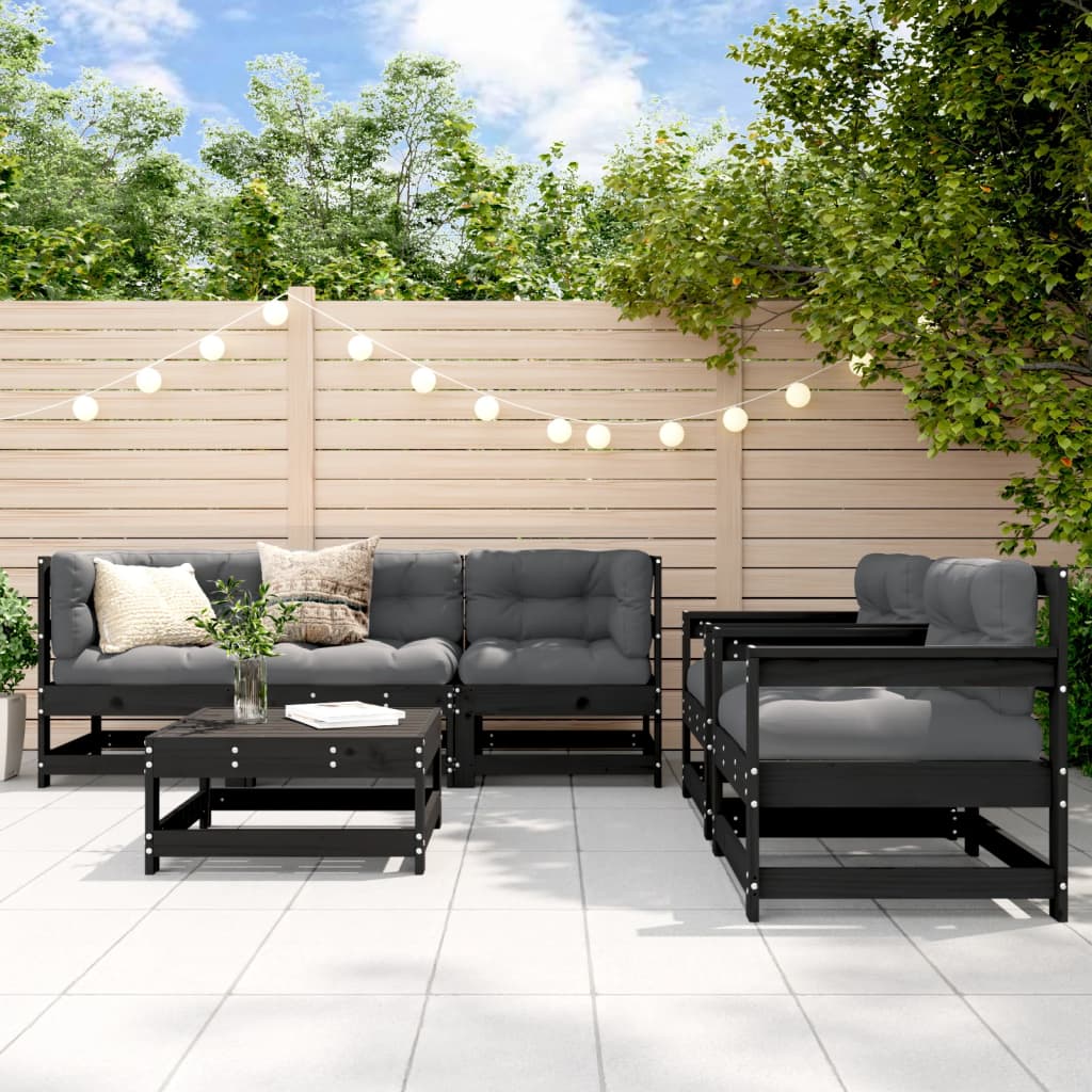 vidaXL 6-tlg. Garten-Lounge-Set mit Kissen Schwarz Massivholz