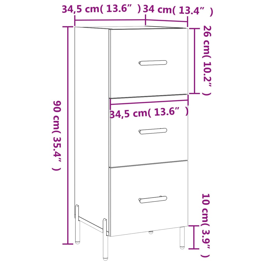 vidaXL Sideboard Weiß 34,5x34x90 cm Holzwerkstoff