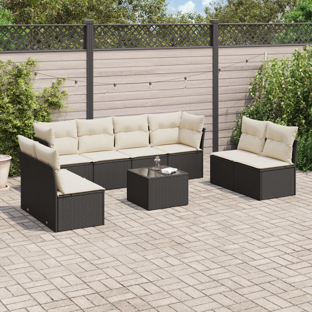 vidaXL 9-tlg. Garten-Sofagarnitur mit Kissen Schwarz Poly Rattan