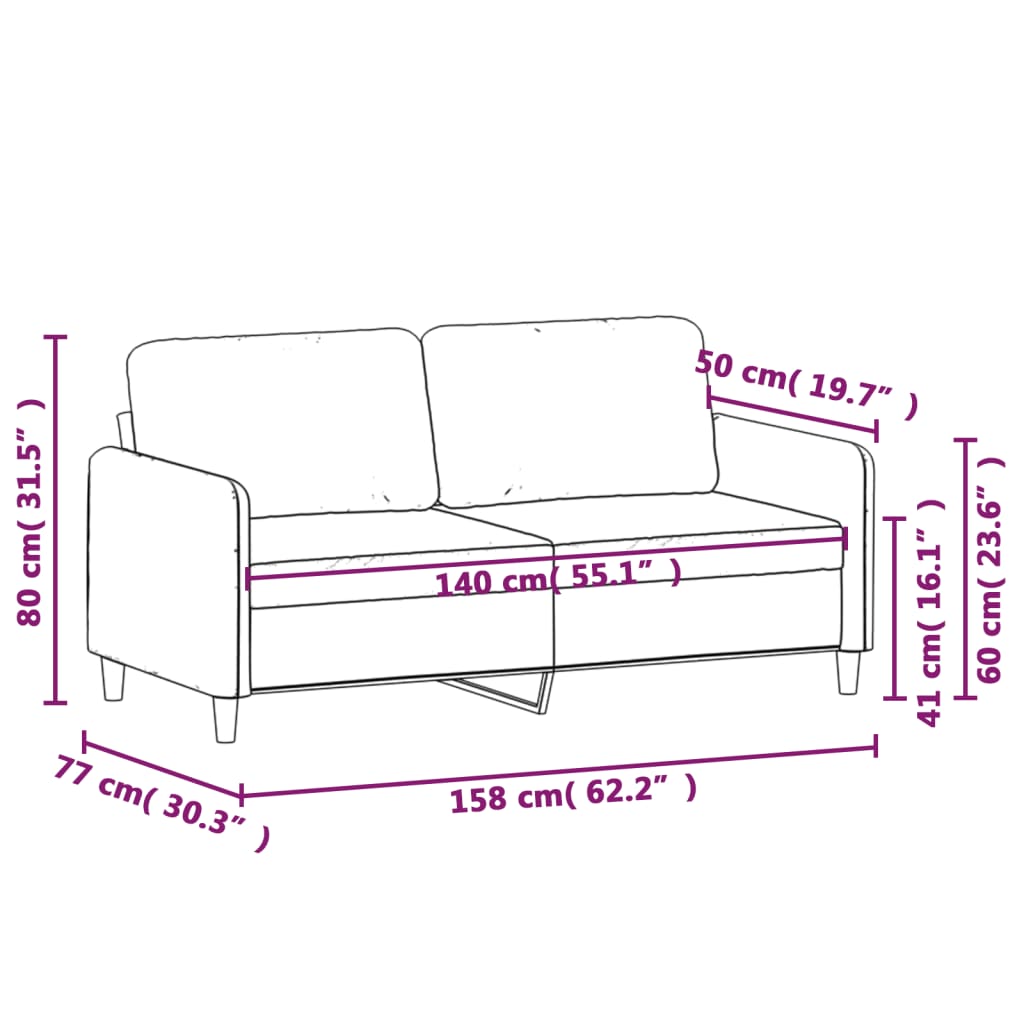 vidaXL 2-Sitzer-Sofa Schwarz 140 cm Samt