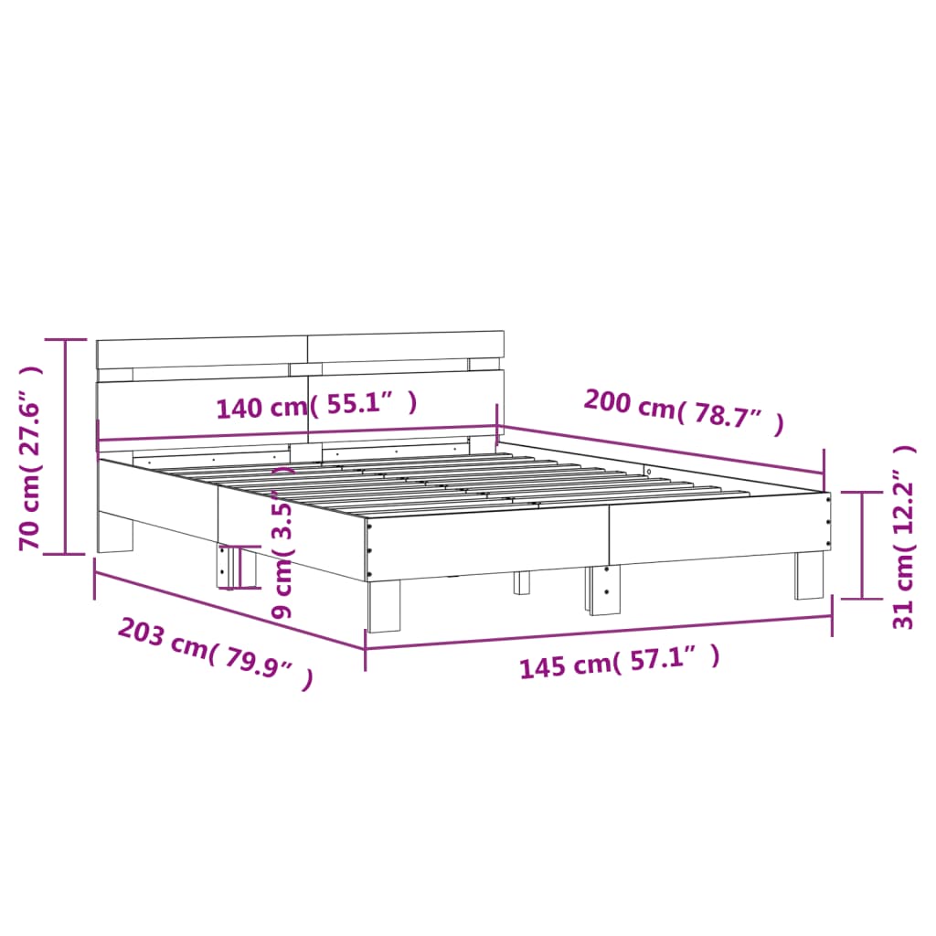 vidaXL Bettgestell mit Kopfteil Braun Eichen-Optik 140x200 cm