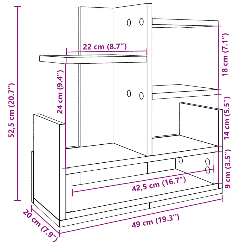 vidaXL Schreibtisch-Organizer Eichen-Optik 49x20x52,5 cm Holzwerkstoff