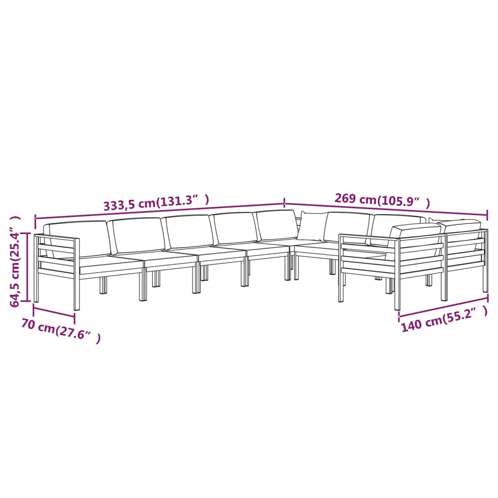 vidaXL 9-tlg. Garten-Lounge-Set mit Kissen Aluminium Anthrazit