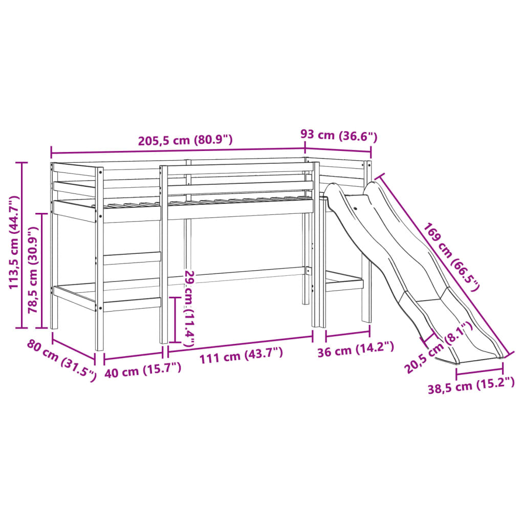 vidaXL Kinderhochbett ohne Matratze Weiß 80x200 cm Massivholz Kiefer