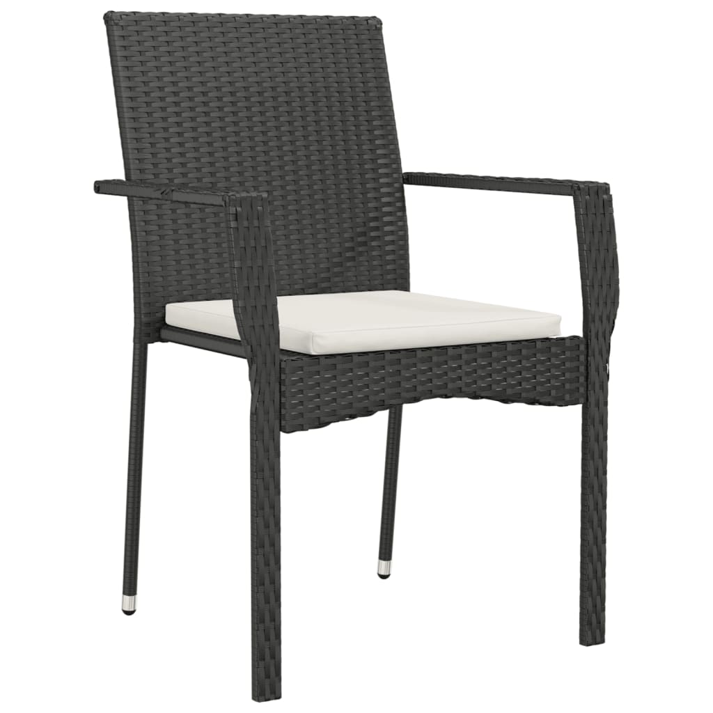 vidaXL 3-tlg. Garten-Essgruppe mit Kissen Schwarz Poly Rattan