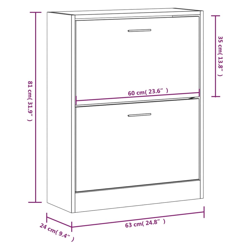 vidaXL Schuhschrank Räuchereiche 63x24x81 cm Holzwerkstoff