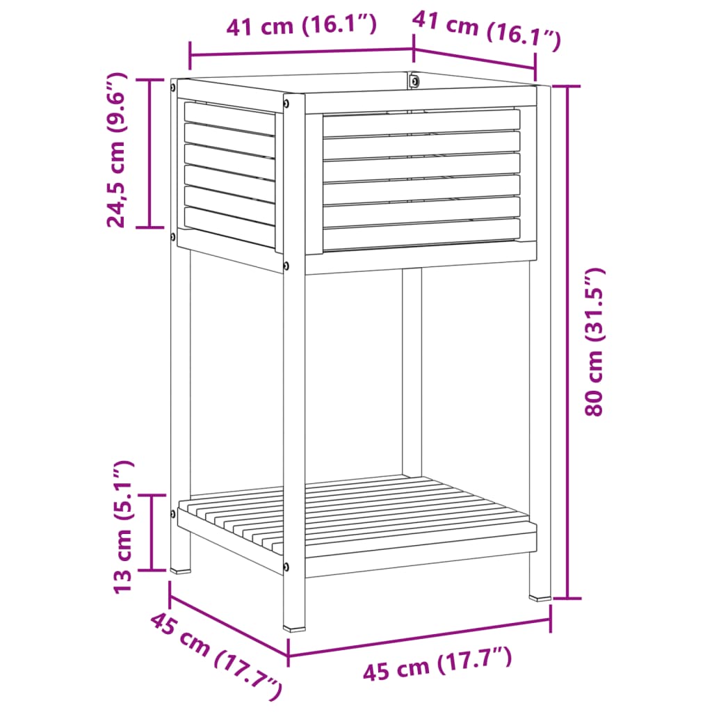 vidaXL Pflanzkübel mit Ablage 45x45x80 cm Massivholz Akazie und Stahl