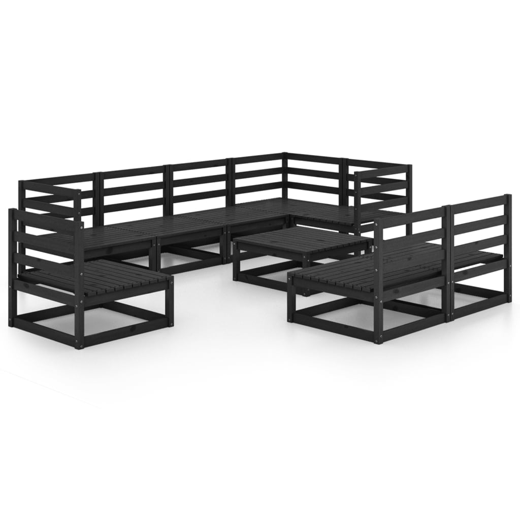 vidaXL 9-tlg. Garten-Lounge-Set Schwarz Massivholz Kiefer