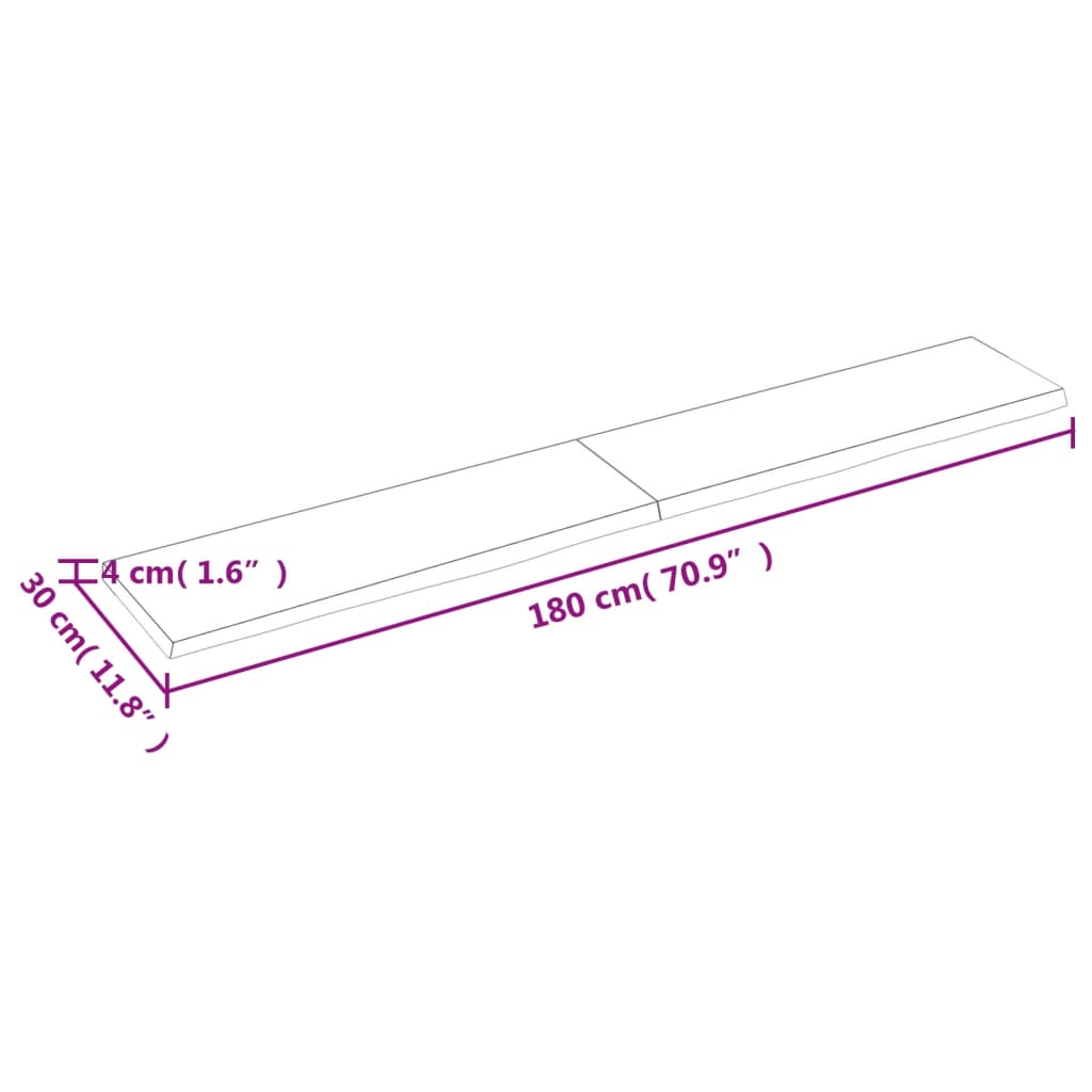 vidaXL Waschtischplatte 180x30x(2-4) cm Massivholz Unbehandelt